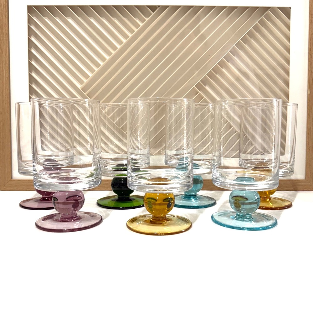 Marquis Waterford Rotondo All Purpose Glasses Set 7 Multi Color Ball Stem MCM - Picture 3 of 7